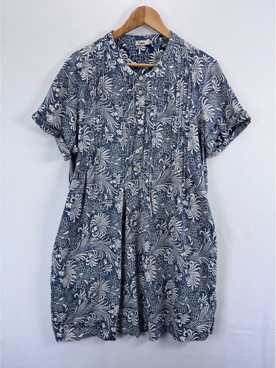 Faherty Dresses & Skirts - Faherty Blue Pockets Floral Coastal Cottagecore Linen Tunic Dress Womens XL